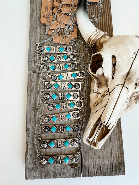 Western Initial Concho Bar Necklace #BRS04