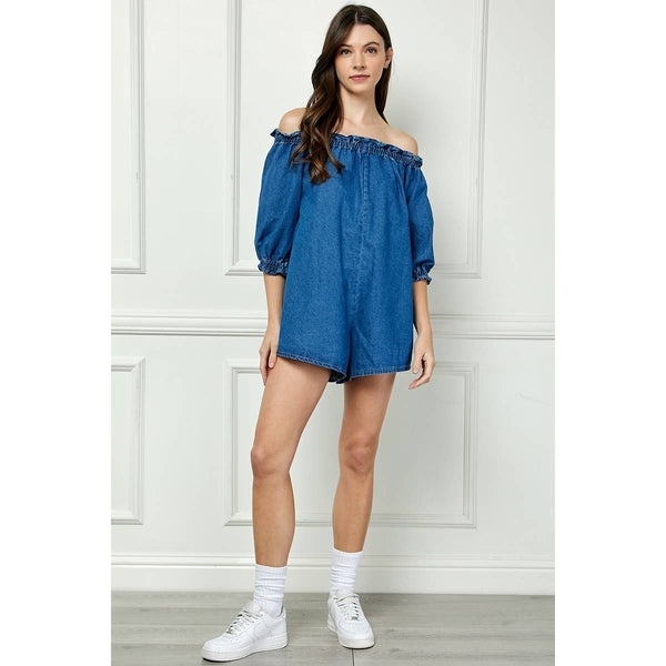 Off Shoulder Denim Romper #VP722