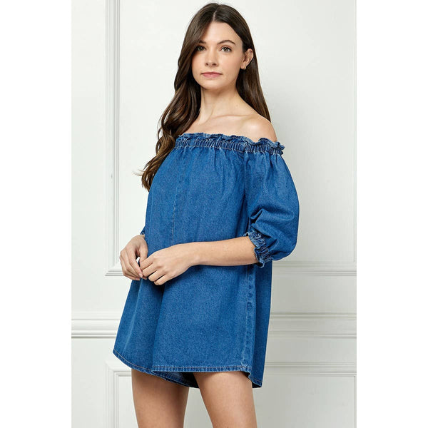 Off Shoulder Denim Romper #VP722