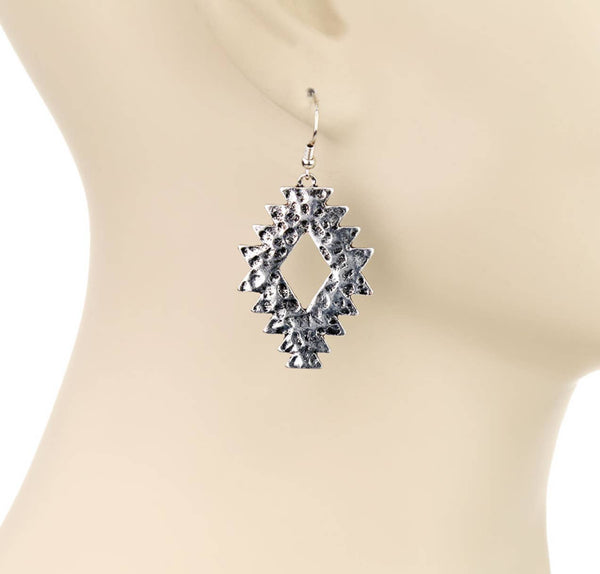 Western Hammered Textured Aztec Dangle Earrings #BRS03