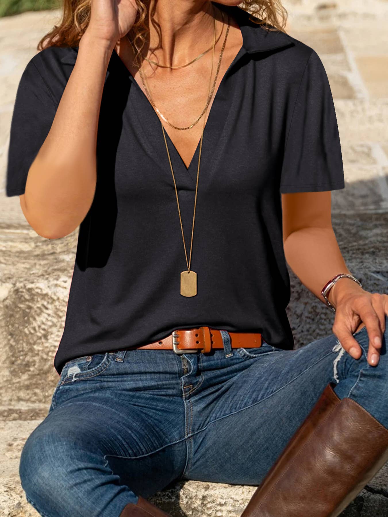 Collared V-neck #ZK2815