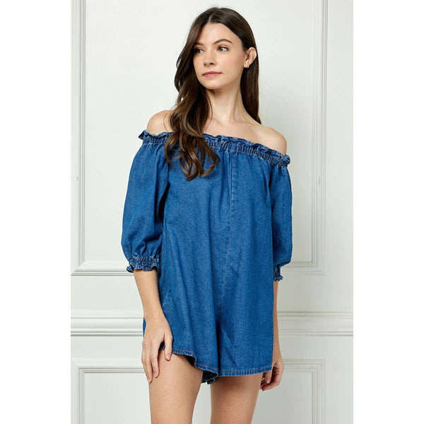 Off Shoulder Denim Romper #VP722