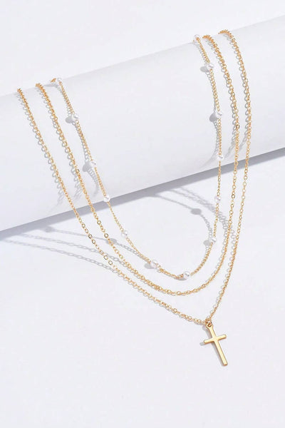 Cross Pearl Layer Necklace #P124