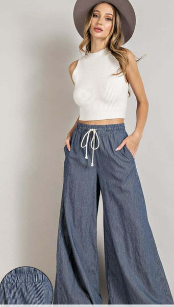 Wide Leg Washed Denim Pants #S220