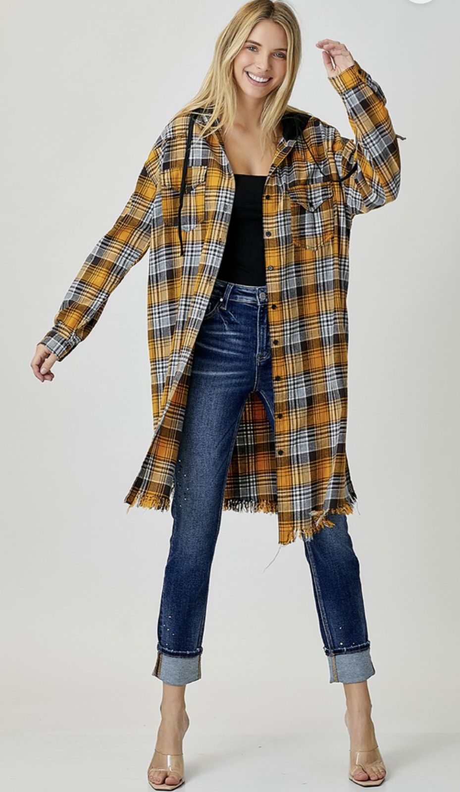 Buffalo plaid shirt with hood #s240