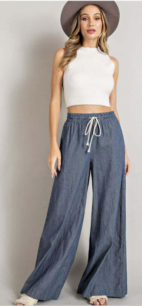 Wide Leg Washed Denim Pants #S220
