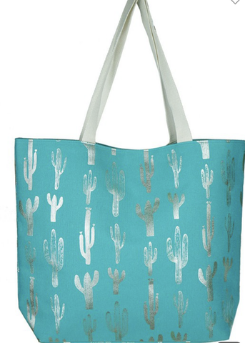 Turquoise cactus beach bag #b108