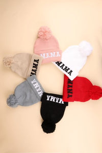 Mama Chenille Patch Pom Beanie