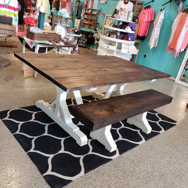 Custom Built Farmhouse Table & Bench NOT AVAILABLE FOR SHIPPING Located in Farmersville, TX