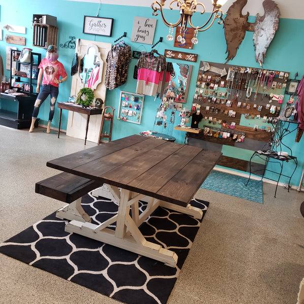 Custom Built Farmhouse Table & Bench NOT AVAILABLE FOR SHIPPING Located in Farmersville, TX