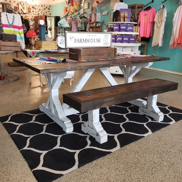 Custom Built Farmhouse Table & Bench NOT AVAILABLE FOR SHIPPING Located in Farmersville, TX