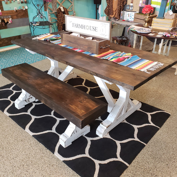 Custom Built Farmhouse Table & Bench NOT AVAILABLE FOR SHIPPING Located in Farmersville, TX