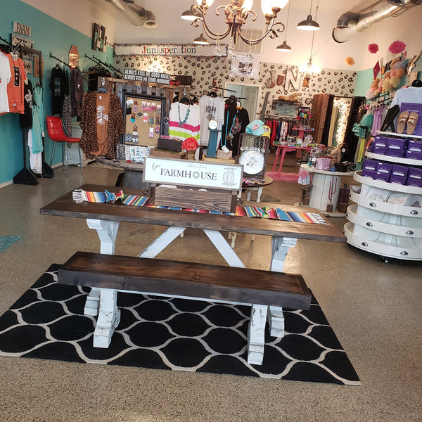 Custom Built Farmhouse Table & Bench NOT AVAILABLE FOR SHIPPING Located in Farmersville, TX