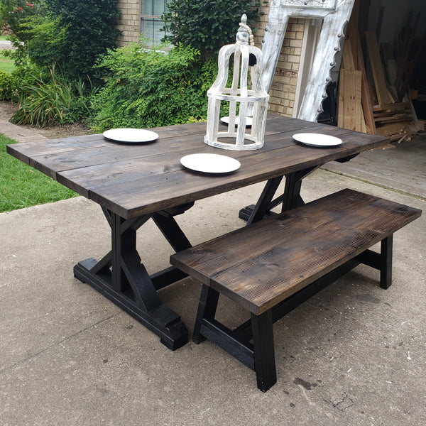 Custom Built Farmhouse Table & Bench NOT AVAILABLE FOR SHIPPING Located in Farmersville, TX