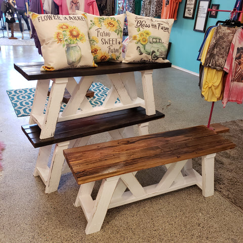 Farmhouse X Bench NOT AVAILABLE FOR SHIPPING Located in Farmersville, TX