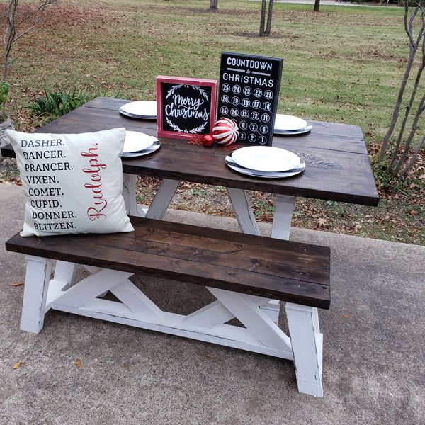 Custom Built Farmhouse Table & Bench NOT AVAILABLE FOR SHIPPING Located in Farmersville, TX