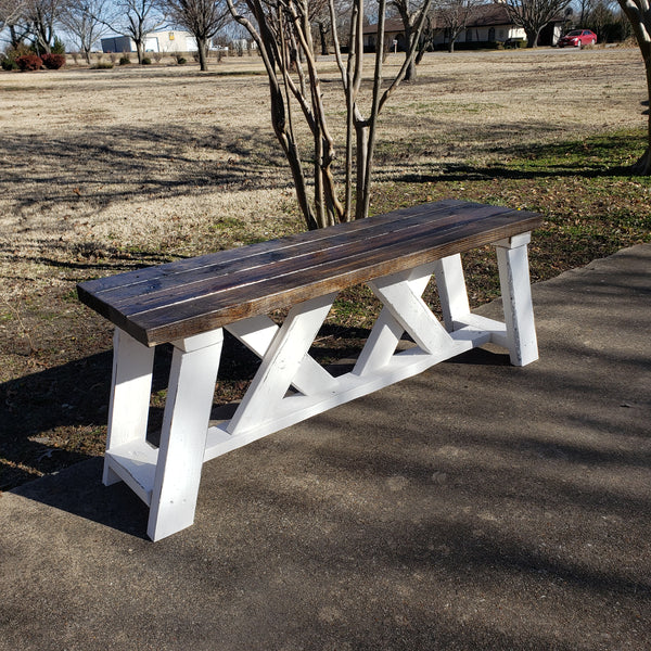 Farmhouse X Bench NOT AVAILABLE FOR SHIPPING Located in Farmersville, TX