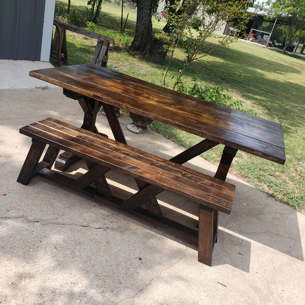 Custom Built Farmhouse Table & Bench NOT AVAILABLE FOR SHIPPING Located in Farmersville, TX