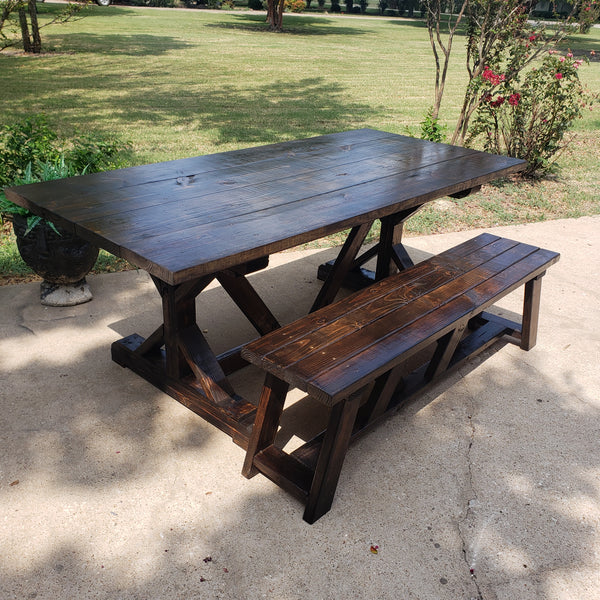 Custom Built Farmhouse Table & Bench NOT AVAILABLE FOR SHIPPING Located in Farmersville, TX