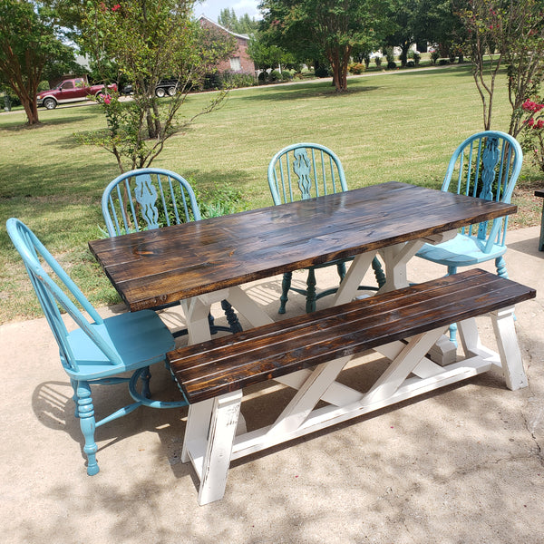 Custom Built Farmhouse Table & Bench NOT AVAILABLE FOR SHIPPING Located in Farmersville, TX