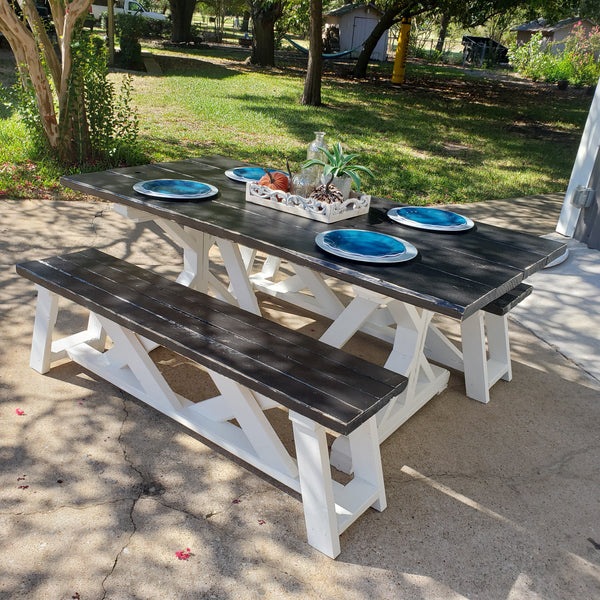 Custom Built Farmhouse Table & Bench NOT AVAILABLE FOR SHIPPING Located in Farmersville, TX