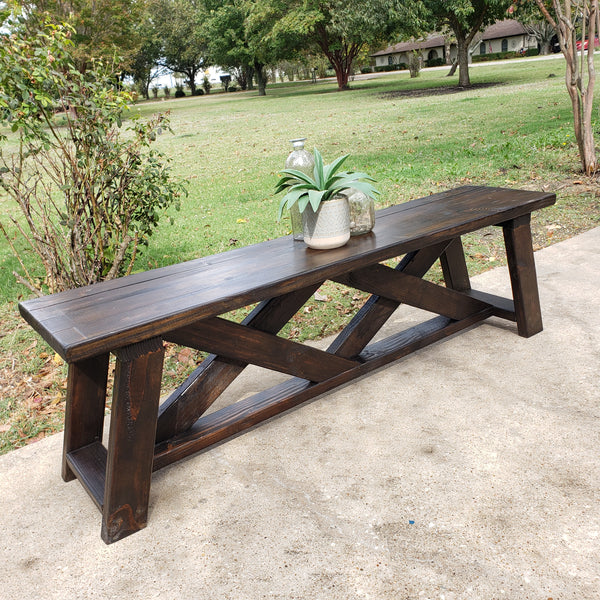 Farmhouse X Bench NOT AVAILABLE FOR SHIPPING Located in Farmersville, TX