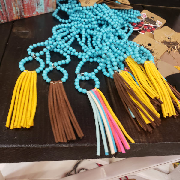 Suede Fringe Beaded Necklace #0852