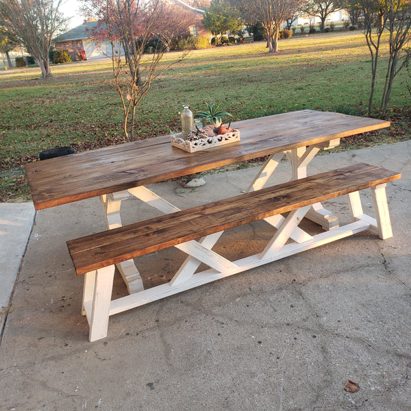 Custom Built Farmhouse Table & Bench NOT AVAILABLE FOR SHIPPING Located in Farmersville, TX