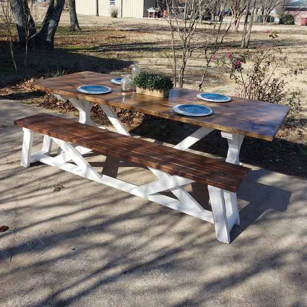 Custom Built Farmhouse Table & Bench NOT AVAILABLE FOR SHIPPING Located in Farmersville, TX