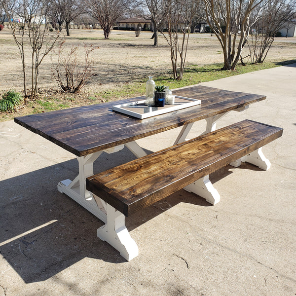 Custom Built Farmhouse Table & Bench NOT AVAILABLE FOR SHIPPING Located in Farmersville, TX