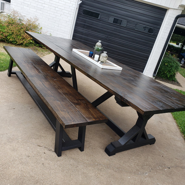 Custom Built Farmhouse Table & Bench NOT AVAILABLE FOR SHIPPING Located in Farmersville, TX