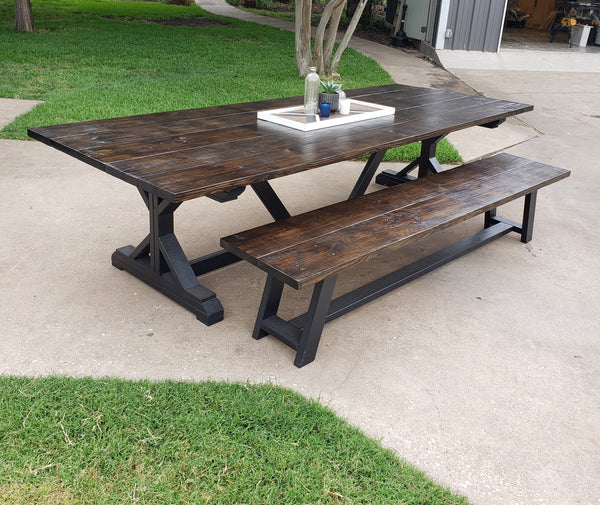 Custom Built Farmhouse Table & Bench NOT AVAILABLE FOR SHIPPING Located in Farmersville, TX