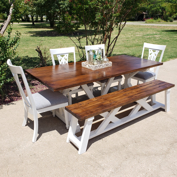 Custom Built Farmhouse Table & Bench NOT AVAILABLE FOR SHIPPING Located in Farmersville, TX