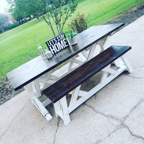 Custom Built Farmhouse Table & Bench NOT AVAILABLE FOR SHIPPING Located in Farmersville, TX