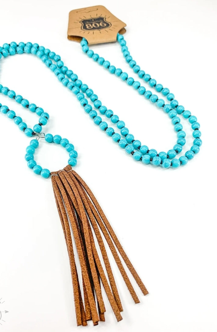Suede Fringe Beaded Necklace #0852