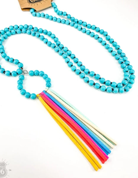 Suede Fringe Beaded Necklace #0852