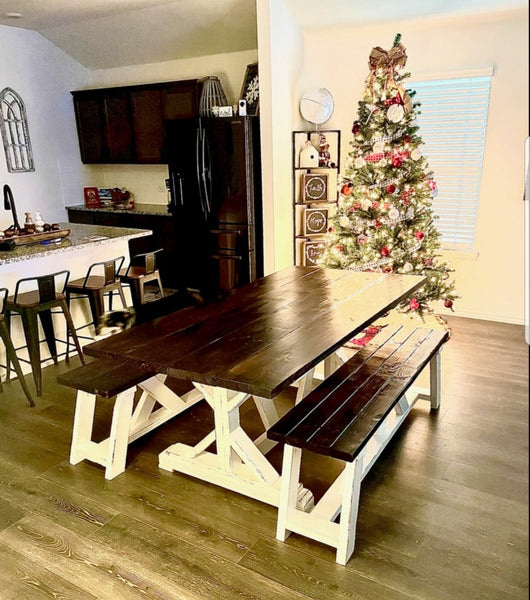 Custom Built Farmhouse Table & Bench NOT AVAILABLE FOR SHIPPING Located in Farmersville, TX