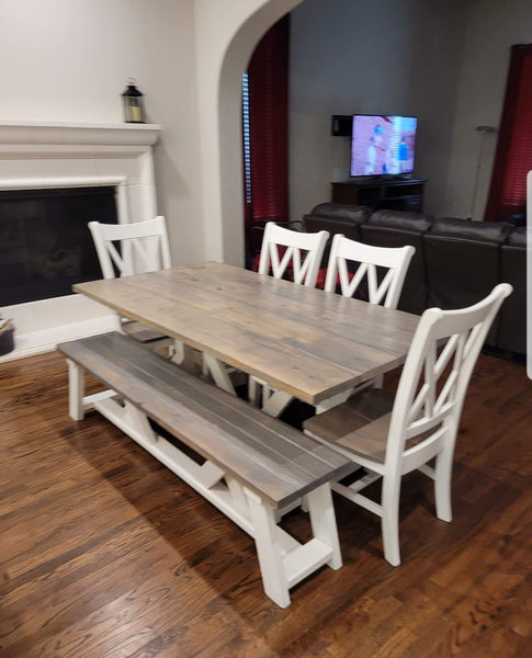 Custom Built Farmhouse Table & Bench NOT AVAILABLE FOR SHIPPING Located in Farmersville, TX