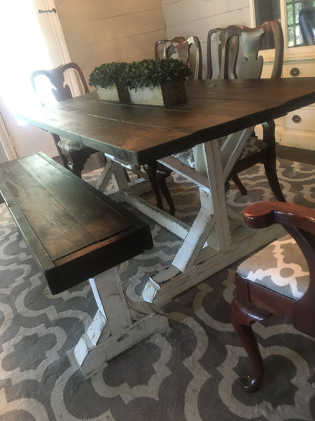 Custom Built Farmhouse Table & Bench NOT AVAILABLE FOR SHIPPING Located in Farmersville, TX