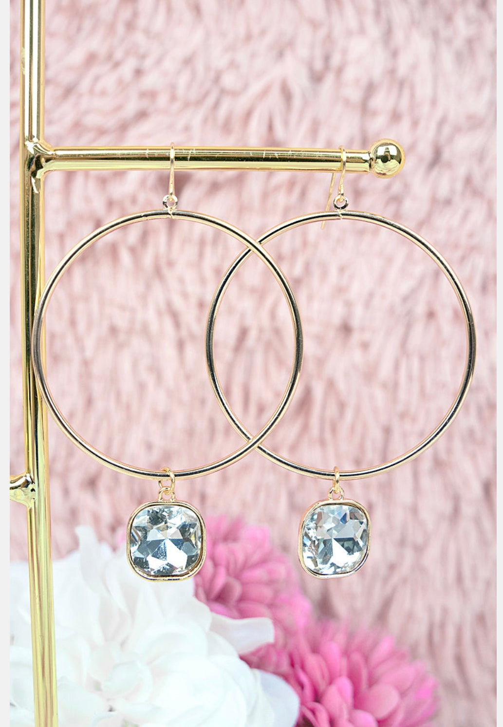 iridescent square stone hoop- #543