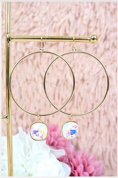 iridescent square stone hoop- #543