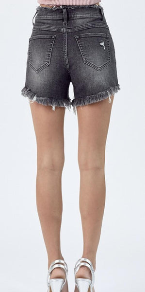 Risen Black Frayed Shorts #S190