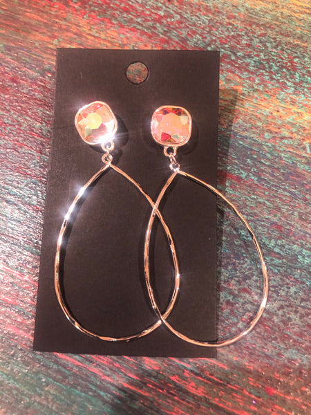 AB stone w/ silver wire drops #E673