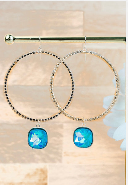 iridescent square stone hoop- #543
